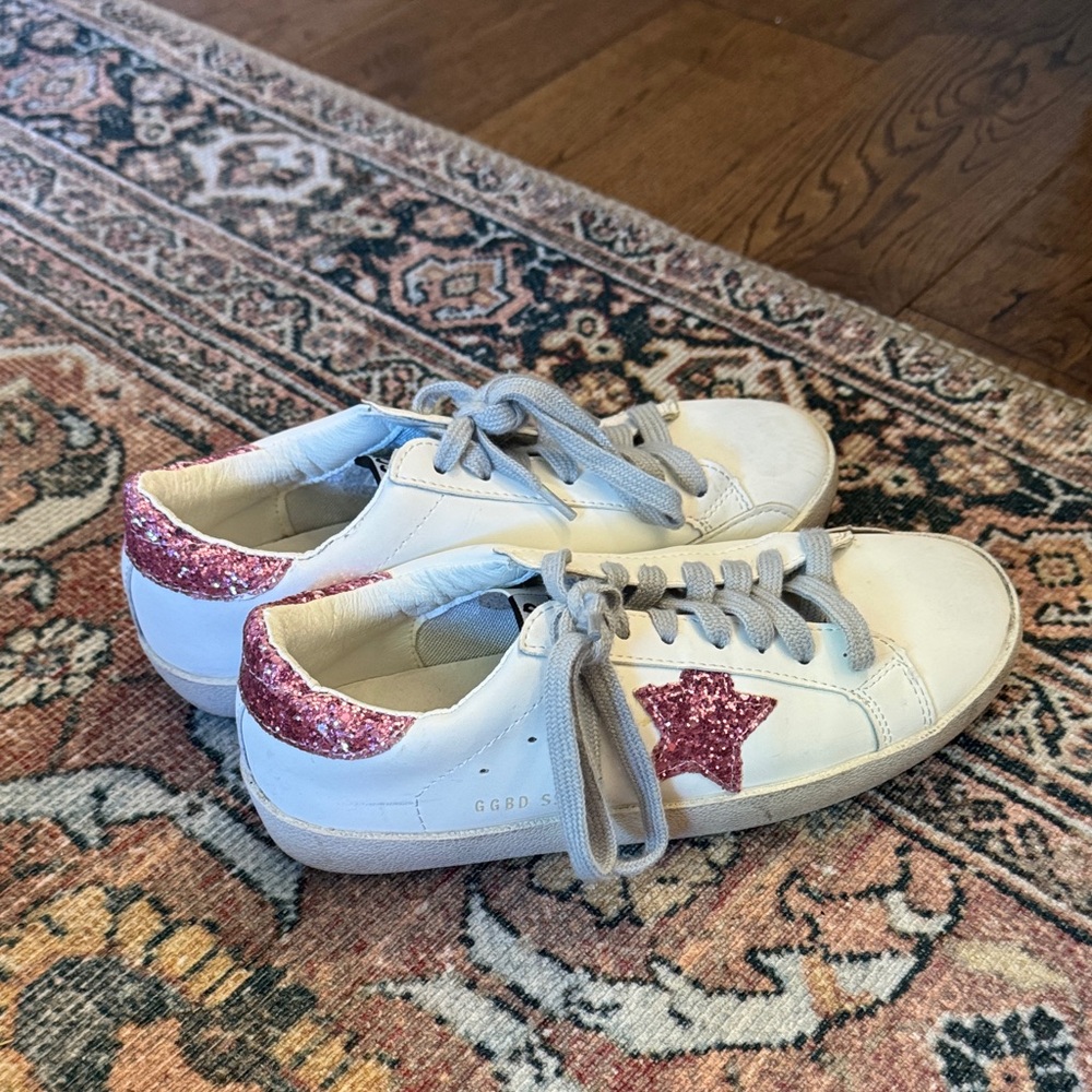 Stylish White and Pink Star Sneakers